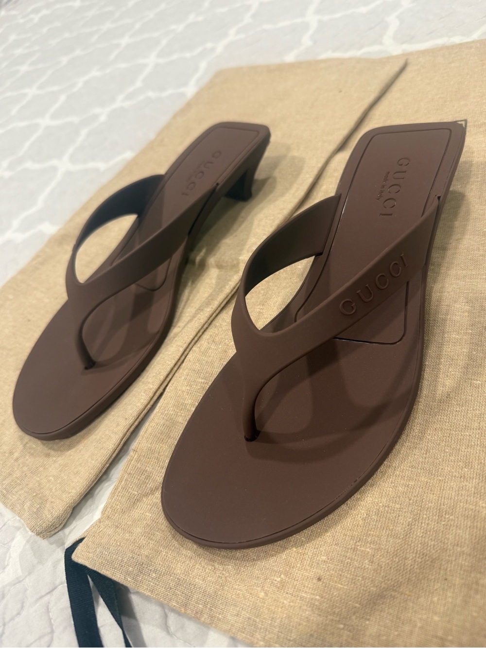 Gucci Brown Heeled Thong Mules - Picture 5 of 10